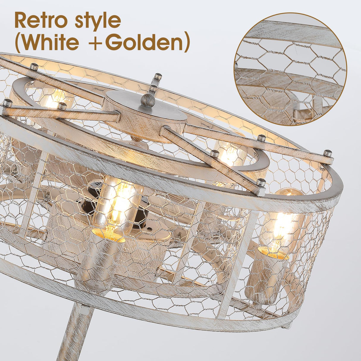 MADSHNE 20" Retro Caged Ceiling Fan with Lights and Remote, Small Farmhouse Ceiling Fan Light, White Rustic Enclosed Bladeless Fan for Bedroom, Kitchen MADSHNE