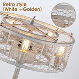 MADSHNE 20" Retro Caged Ceiling Fan with Lights and Remote, Small Farmhouse Ceiling Fan Light, White Rustic Enclosed Bladeless Fan for Bedroom, Kitchen MADSHNE