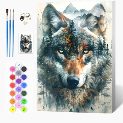 Auremi Wolf Framed Paint by Number for Adults,DIY Animal Painting by Number Kits on Canvas Acrylic Oil Painting Kits for Adults Paint by Number Kits for Home Wall Decor 20x30cm