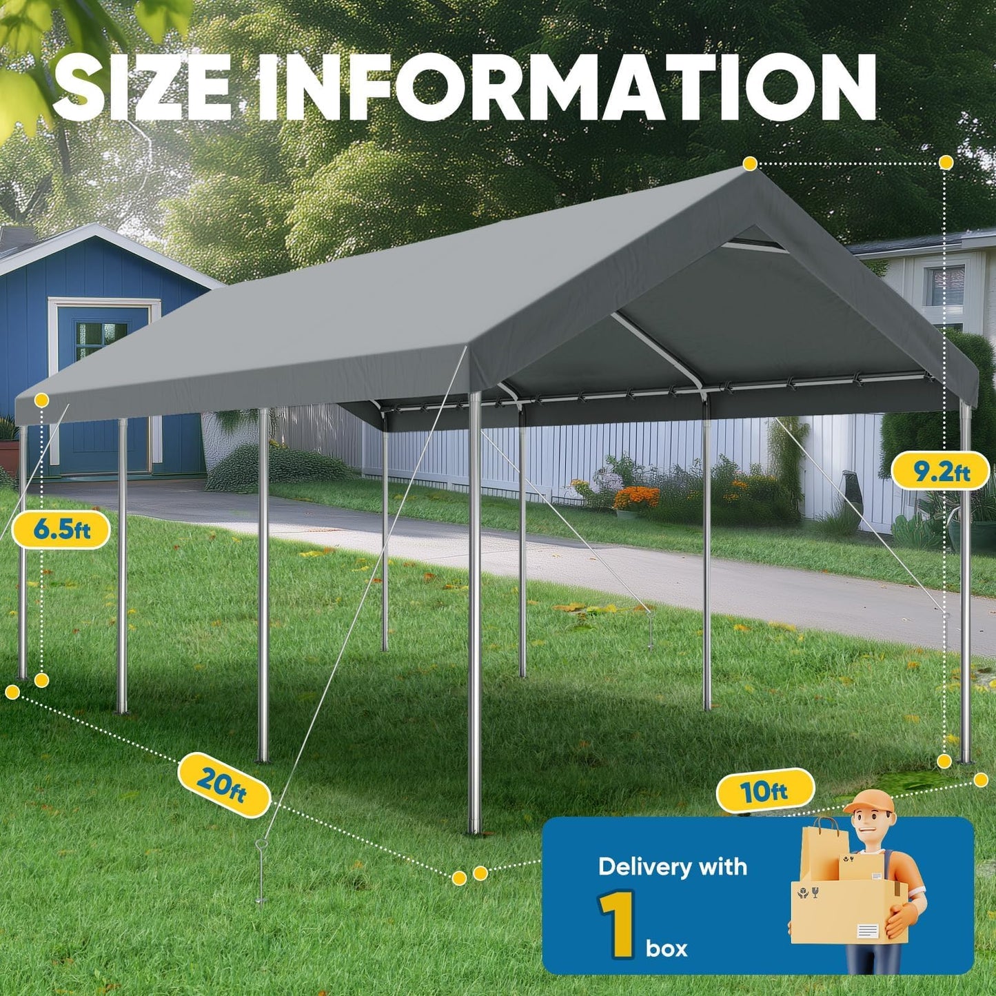 Quictent 10x20 ft Heavy Duty Carport Car Canopy Galvanized Car Tent Outdoor Boat Shelter with Reinforced Structure - Grey