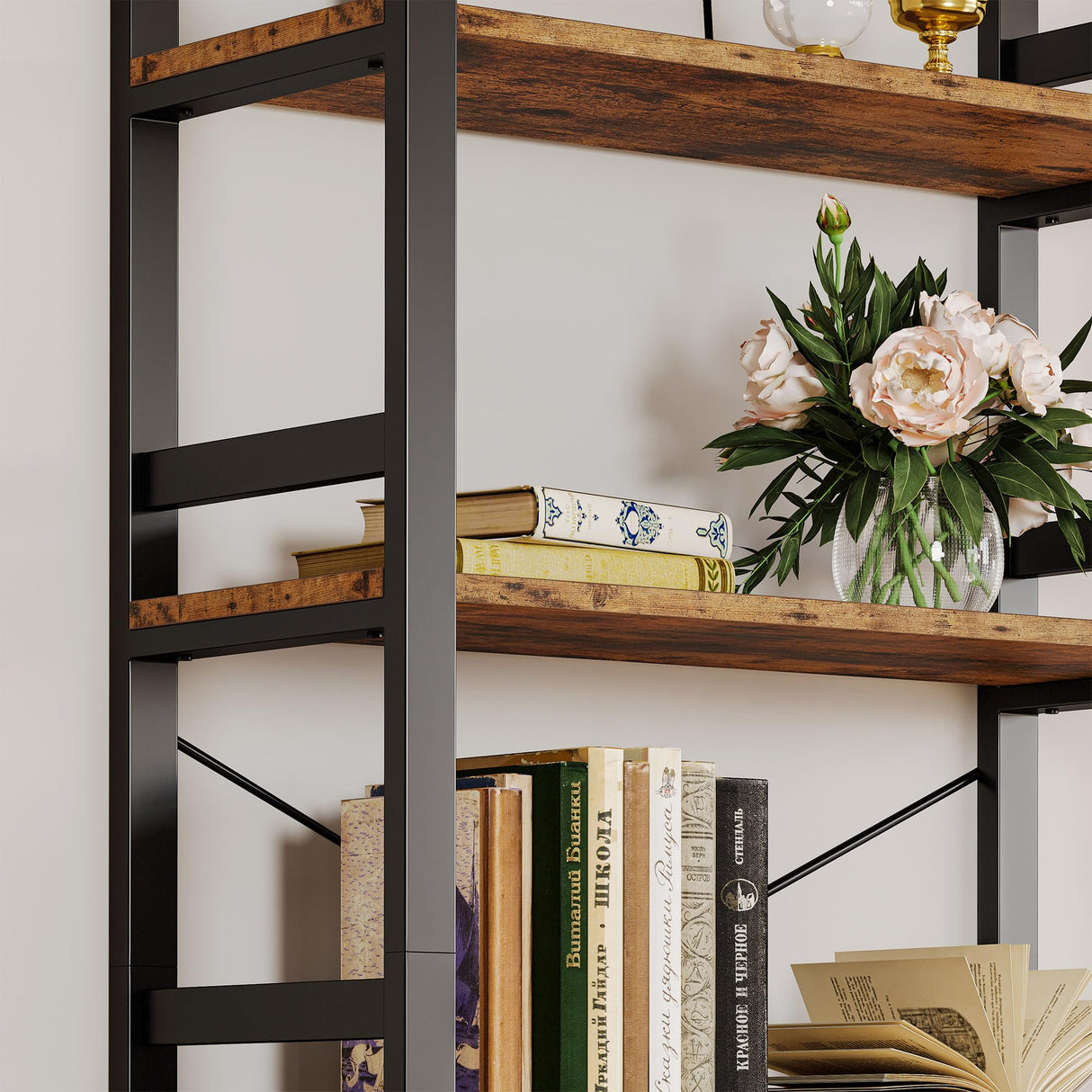 IRONCK Bookshelf, 31.5in Wide Shelf 6 Tier Bookcase, 110lbs/shelf Vintage Industrial Style Bookshelves for Bedroom, Living Room and Home Office, Vintage Brown IRONCK