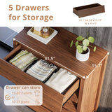 IRONCK 5 Drawer Dresser for Bedroom, Modern Chest of Drawers with Handleless Design, Wooden Tall Dresser Storage Cabinet Bedroom Furniture for Living Room, Hallway, Closet, Walnut IRONCK