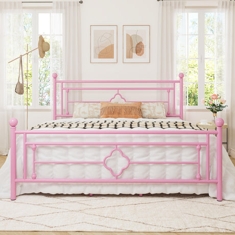 Allewie King Size Metal Platform Bed Frame with Victorian Vintage Headboard and Footboard/Mattress Foundation/Under Bed Storage/No Box Spring Needed/Noise-Free/Easy Assembly, Pink Allewie
