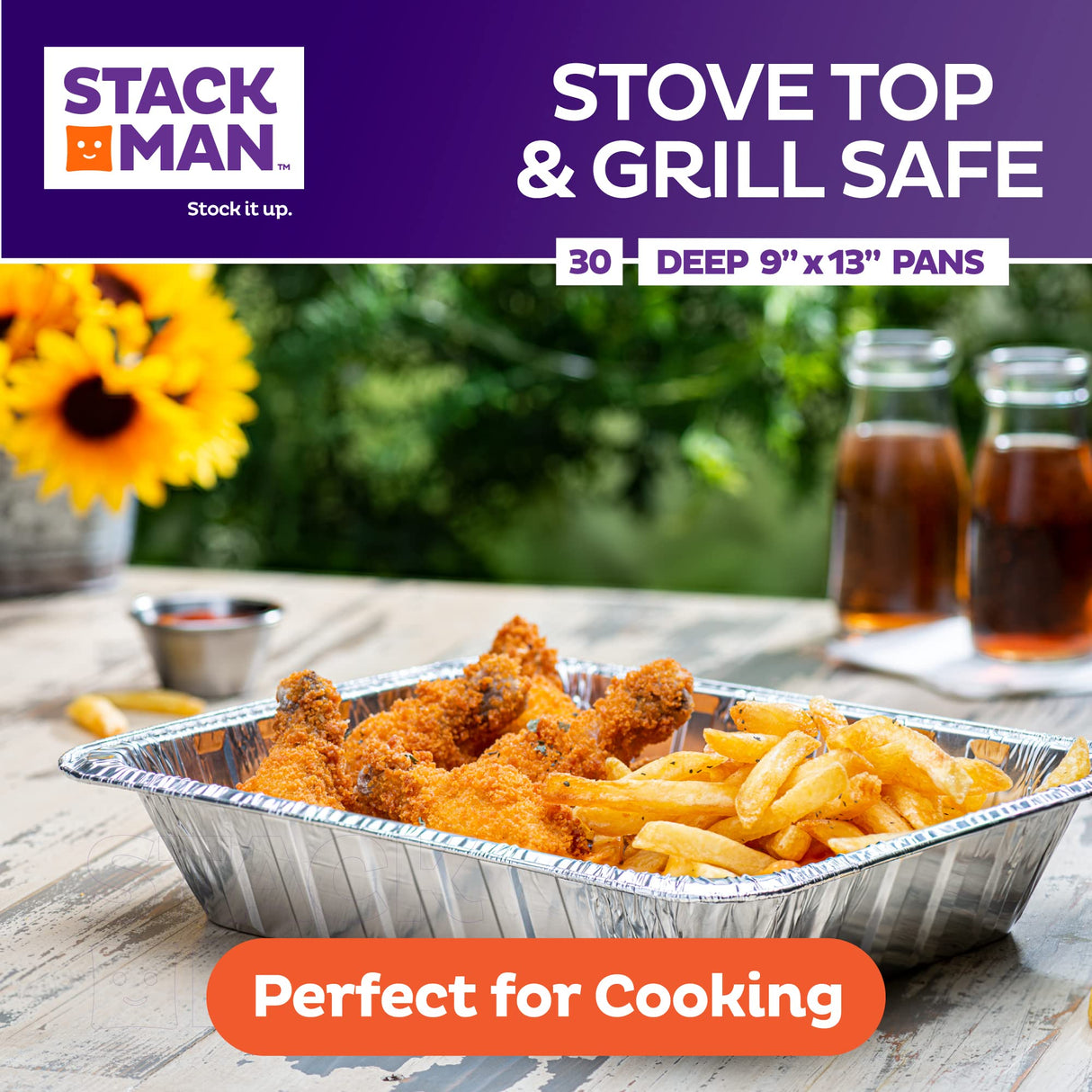 Aluminum Pans 9x13 Disposable Aluminum Foil Pans [30-Pack] Large Baking Pan Trays - Heavy Duty Tin Tray Half Size Chafing Dishes. Food Containers for Roasting, Cooking, Heating or Steam Table Stack Man