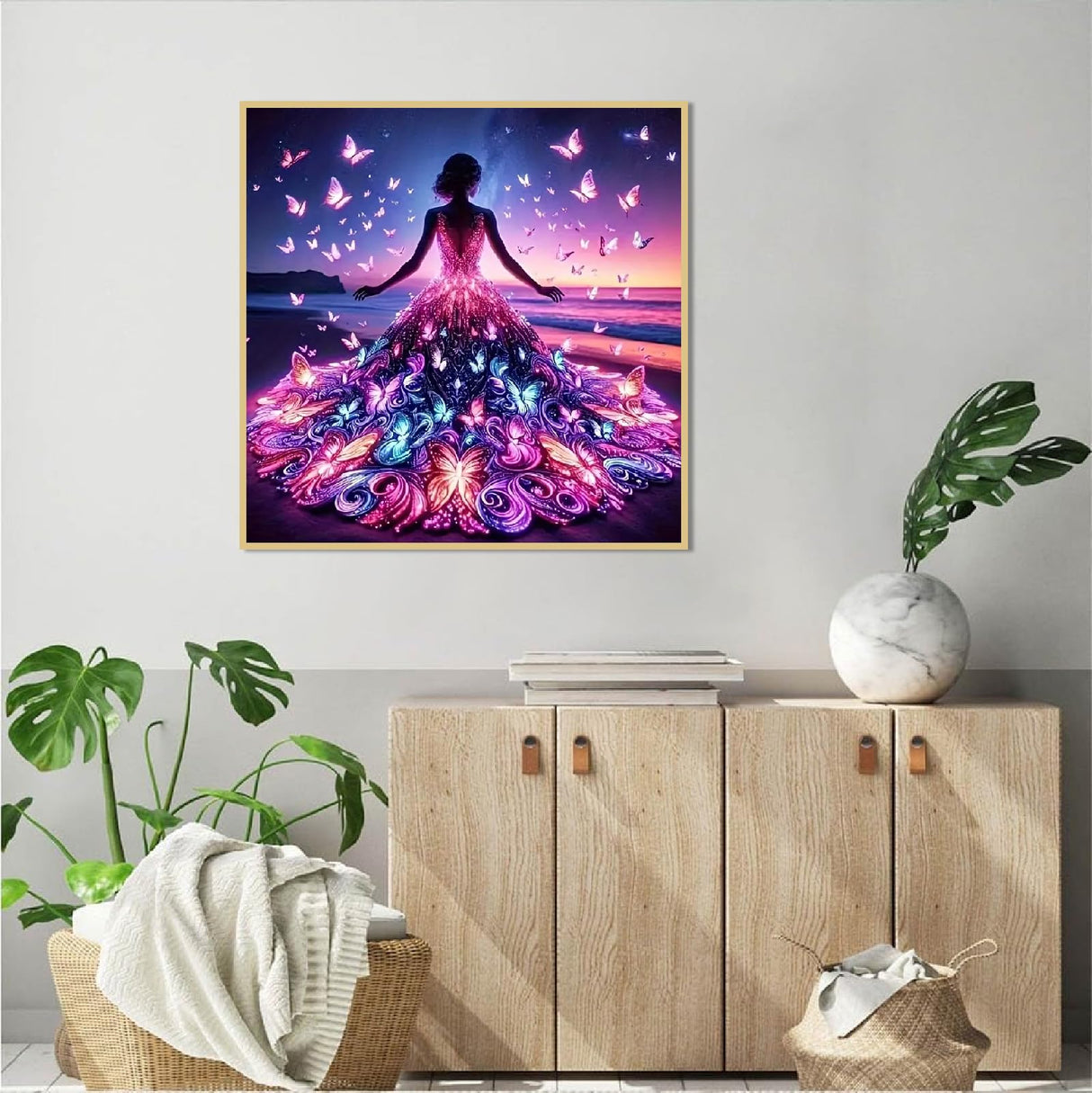 JFYHAB 5D Beach Diamond Art Kits for Adults Beginners, Angel Fairy Diamond Painting Kits, DIY Full Round Drill Butterfly Paint by Diamonds Dot Gem Art for Adults, Home Wall Decor 12x 12 Inch JFYHAB