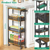 Giwil 4-Tier Slim Rolling Storage Cart for Kitchen Bathroom Organizer, Mobile Narrow Storage Cabinet Utility Cart with Wood Rack on Wheels for Pantry Laundry Small Space Giwil