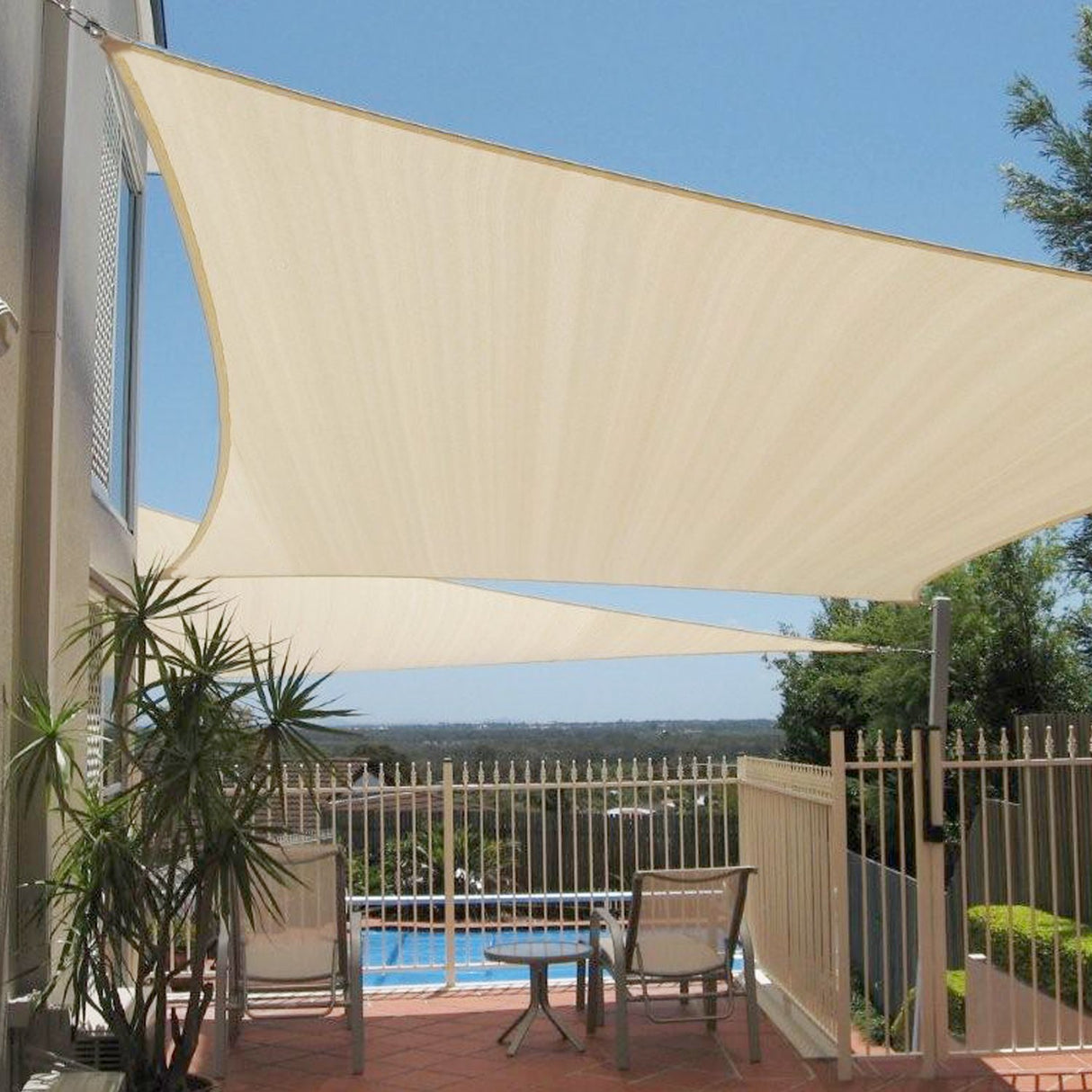 E&K Sunrise 14' x 16' Sun Shade Sail Rectangle Canopy Shade Cover UV Block for Patio Backyard Garden Outdoor (Beige) E&K