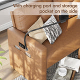 Maupvit Brown Leather Couch with Storage, Modern Comfy Loveseat Sofa with Charging Ports, Side Pockets, Solid Wooden Frame for Office, Living Room and Bedroom, 2 Seater Maupvit