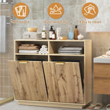 HSSZXFR 13 Gallon Trash Can Cabinet Wooden Fluted Furniture, Double Garbage Cabinet for Kitchens, Tilt Out Trash and Recycle Can Cabinet Combo Free Standing (Light Wood) HSSZXFR