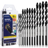 12-PCS Masonry Drill Bit Set & Concrete Drill Bit Set, 1/8 to 1/2 inch Professional Carbide Drill Bits Tip for Glass, Tile, Brick, Cement Concrete Plastic Wood etc. Masonry Drill Bits Set by DYRECELVE DYRECELVE