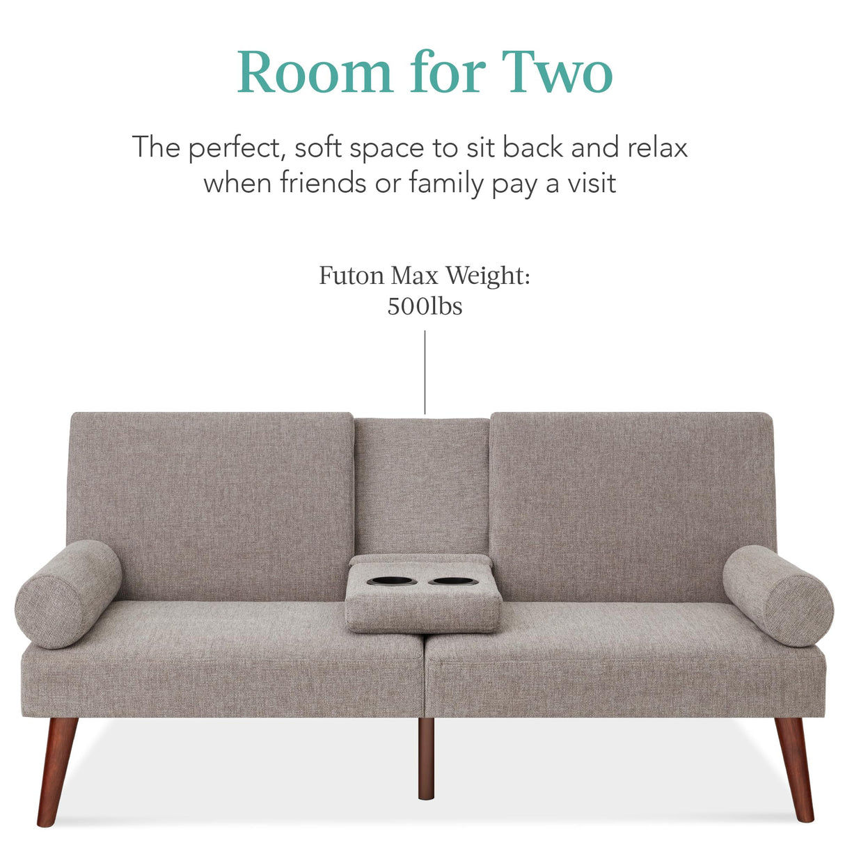 Best Choice Products Mid-Century Modern Upholstered Futon, Convertible Folding Sofa Bed, Small Couch w/Rounded Armrests, 2 Cupholders - Gray Best Choice Products