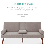 Best Choice Products Mid-Century Modern Upholstered Futon, Convertible Folding Sofa Bed, Small Couch w/Rounded Armrests, 2 Cupholders - Gray Best Choice Products