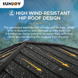 Sunjoy 13 ft. x 15 ft. Hardtop Gazebo, Outdoor Black Steel Roof Gazebo Aluminum Framed Gazebo with Planters and Ceiling Hook for Patio, Garden, and Backyard Activities by SummerCove SummerCove