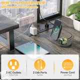 Aheaplus Small L Shaped Gaming Desk with LED Lights & Power Outlets, Reversible L-Shaped Computer Desk with Monitor Stand & Storage Shelf, Corner Desks Home Office Desk with Storage Bag, Grey Oak Aheaplus