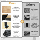 MISHAO 48" Adjustable Workbench on Wheels, Rubber Wood Heavy-Duty Worktable w/Power Outlet & Pegboard, 2000 LBS Load Capacity Hardwood Workstation for Garage, Workshop, Office, Home MISHAO