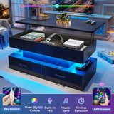 SEDETA 40" Lift Top Coffee Table, Coffee Tables with Storage for Living Room, Small Coffee Table with 2 Fabric Drawers & LED Light for Dining Reception Room, Black SEDETA