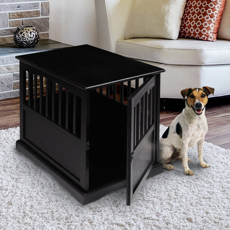Casual Home Wooden Indoor Dog Crate House Kennel End Table Night Stand Furniture with Lockable Latch for Small to Medium Pets, Black Casual Home