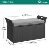 YITAHOME 90 Gallon Outdoor Wicker Storage Bench w/Cushion, Large PE Rattan Deck Storage Box w/Handles & Hydraulics for Patio Furniture, Cushions, Garden Tools, Pool & Sports Equipment, Black&Grey YITAHOME