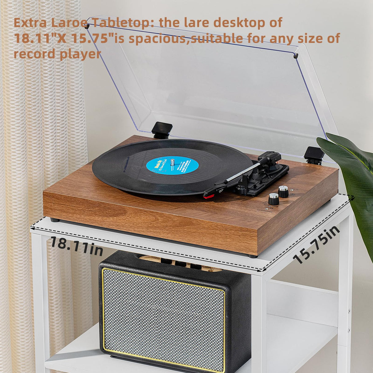 LELELINKY Large White Record Player Stand, 3 Tier Big End Table with Vinyl Storage, Turntable Stand, Industrial Printer Tables, Modern Nightstand for Living Room, Bedroom, Office LELELINKY