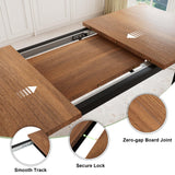 Feonase 7-Piece Dining Table Set with 6 Stools, 63" Large Extendable Kitchen Table Set for 4-8, Mid-Century Dining Room Table with Heavy-Duty Frame & MDF Board, Easy Assembly, Walnut Feonase