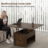Manora 40'' Farmhouse Multi-Functional Lift-Top Coffee Table with Hidden Storage & Open Shelf, 4-in-1 Convertible Center Table for Living Room, Small Spaces, Dining or Home Office Workstation (Brown) Manora
