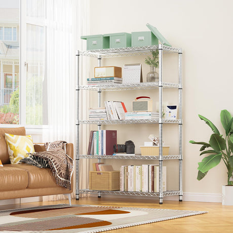 M MZG 1750 LBS Storage Shelves 5-Tier Utility Shelving Unit Steel Organizer Wire Rack for Home,Kitchen,Office,Garage, Capacity 17.7" D x 47.2" W x 72.3" H M MZG