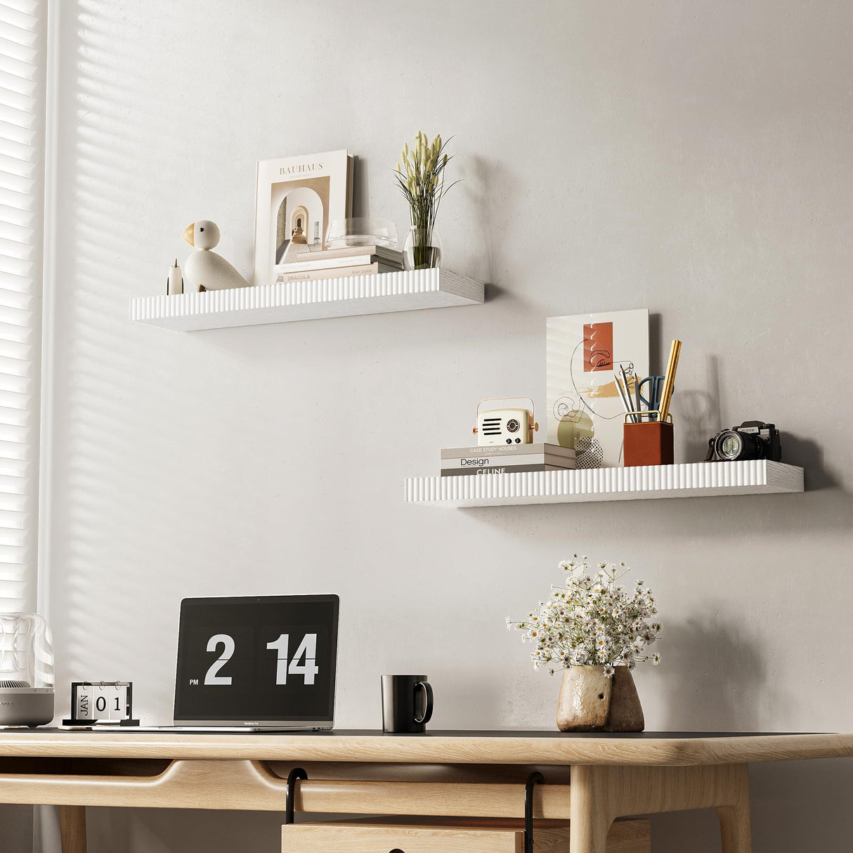 INNOD 24" Floating Shelves for Wall, Wall Mounted Wood Shelves for Bathroom, Bedroom, Living Room, Kitchen, Hanging Shelf with Invisible Brackets for Storage,Books,Home Decor (White,Set of 2) INNOD