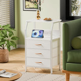 Furnulem Night Stand with Charging Station, 28.3 Inch Tall Bedside Table with PVC Drawers, End Table with USB Ports and Outlets, 3 Fabric Drawer Storage Nightstand for Bedroom, 3 Ways to Use, White Furnulem