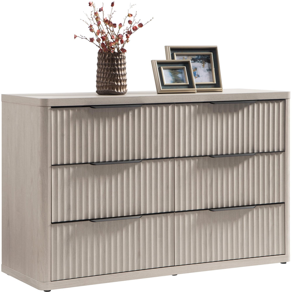 SICOTAS Dresser for Bedroom 53.5" Wide 6 Drawer Dressers & Chests of Drawers for Closet Long Large Modern TV Stand Set for Clothes Storage Fluted Clothes Closet for Hallway Entryway, White Alder SICOTAS