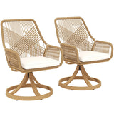 Outsunny Swivel Patio Chairs Set of 2, Rattan Outdoor Patio Dining Chairs with Soft Cushions and Metal Frame for Backyard, Lawn, Porch, or Garden, Khaki Outsunny