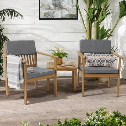 SUNSITT Patio Set 3 Piece Acacia Wood Outdoor Patio Furniture Set FSC Certified Bistro Table and Chairs with Grey Cushions for Balcony, Porch, Backyard - WoodArtSupply