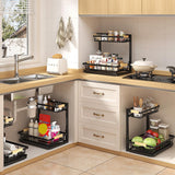 Sevenblue 2 Packs Under Sink Organizer, Height Adjustable 2 Tier Under Kitchen sink organizer, Multi-Purpose Storage Shelf for Kitchen Bathroom Cabinet (Black) Sevenblue