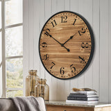 UPPER DECOR Rustic Farmhouse Wall Clocks for Living Room Decor, Large 24 inch Wall Clock with Dark Brown Wooden Face and Black Metal Frame, Silent Battery Operated for Kitchen Bedroom Entryway UPPER DECOR