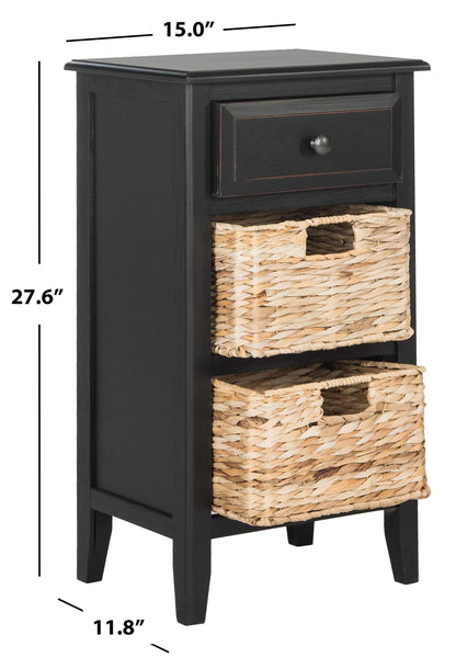 Safavieh Home Collection Everly Drawer Distressed Black 1-Drawer 2 Removable Baskets Side Table - WoodArtSupply