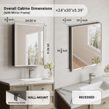 QueenFun 24''x 30'' Brushed Nickel Medicine Cabinet, Recessed or Surface Framed Medicine Cabinet with Beveled Mirror Pre-Assembled, Reversible Bathroom Storage Vanity Cabinet with Adjustable Shelves QueenFun