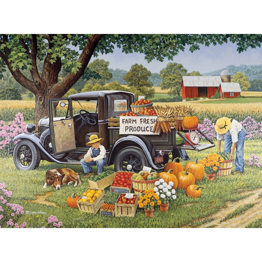 Bits and Pieces - 2000 Piece Jigsaw Puzzle for Adults - Home Grown - 2000 pc Fall on The Farm Jigsaw by Artist John Sloane - WoodArtSupply