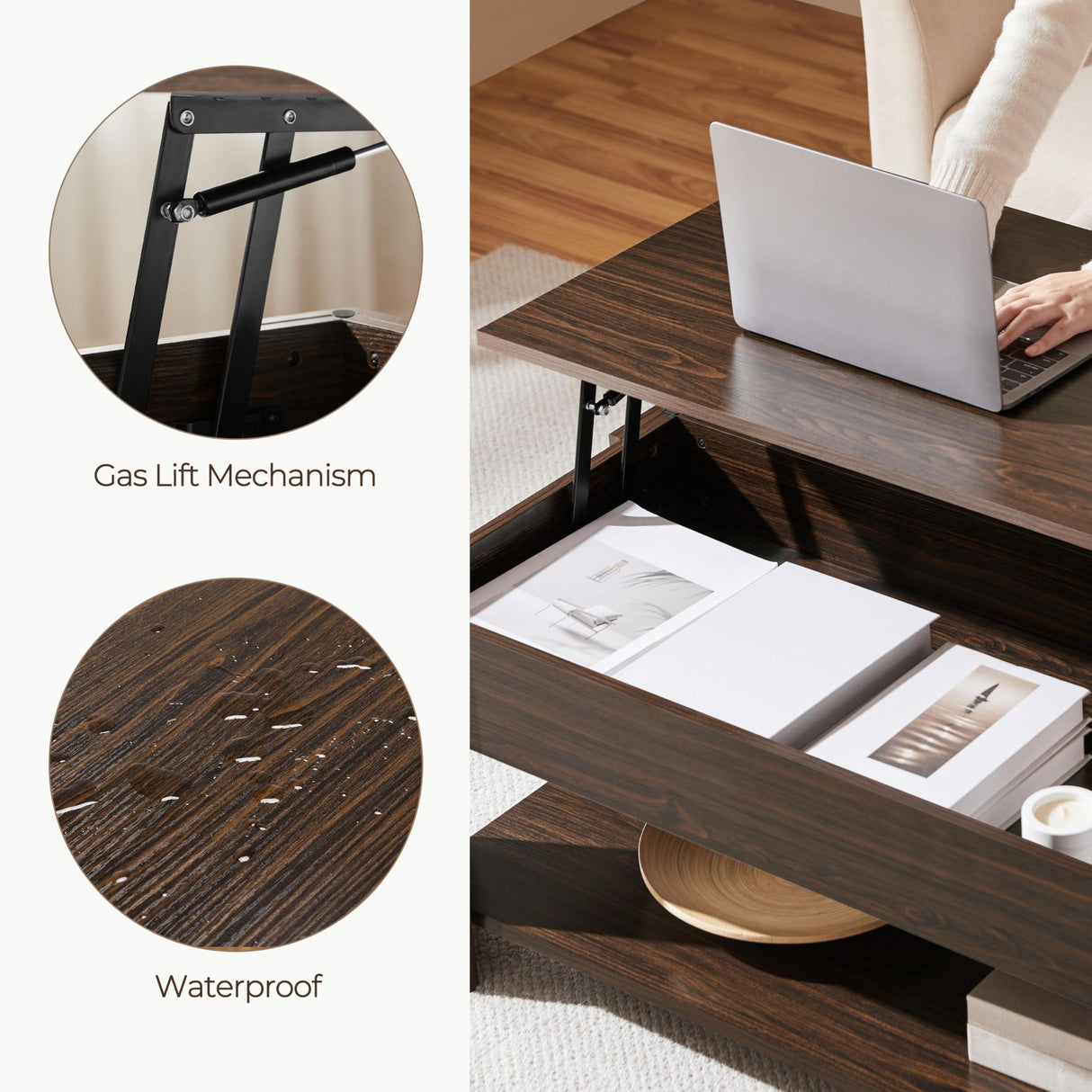 Yaheetech Lift Top Coffee Table with Hidden Compartment and Storage Shelf, Rising Tabletop Dining Table for Living Room Reception Room, 38.6in L, Espresso Yaheetech