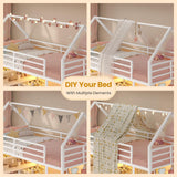 ADORNEVE Low Loft Bed Twin Size with 5 Storage Drawers, Twin Loft Bed with Bookcase & LED Lights, Open Storage Shelves, Metal House Bed with Safety Guardrail & Under-Bed Play Space for Kids, White ADORNEVE