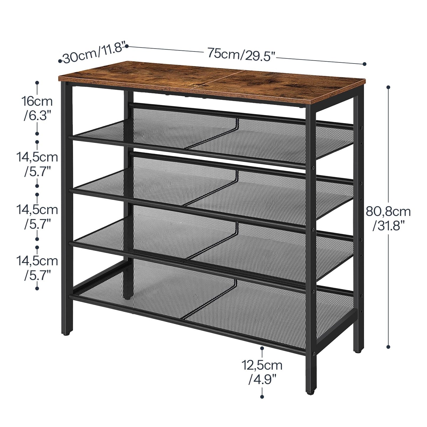 HOOBRO Shoe Rack for Entryway, 5-Tier Shoe Organizer with Adjustable Mesh Shelves, 16-20 Pairs of Shoes, Spacious Freestanding, Metal, Industrial, Shoe Shelf for Closet, Rustic Brown BF12XJ01 - WoodArtSupply