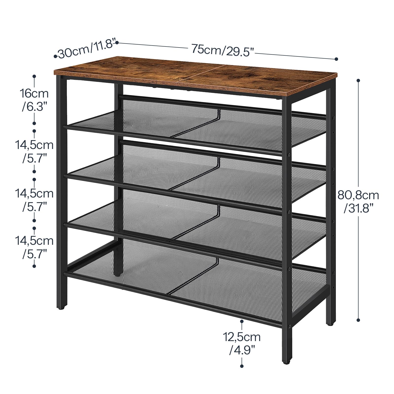 HOOBRO Shoe Rack for Entryway, 5-Tier Shoe Organizer with Adjustable Mesh Shelves, 16-20 Pairs of Shoes, Spacious Freestanding, Metal, Industrial, Shoe Shelf for Closet, Rustic Brown BF12XJ01 - WoodArtSupply