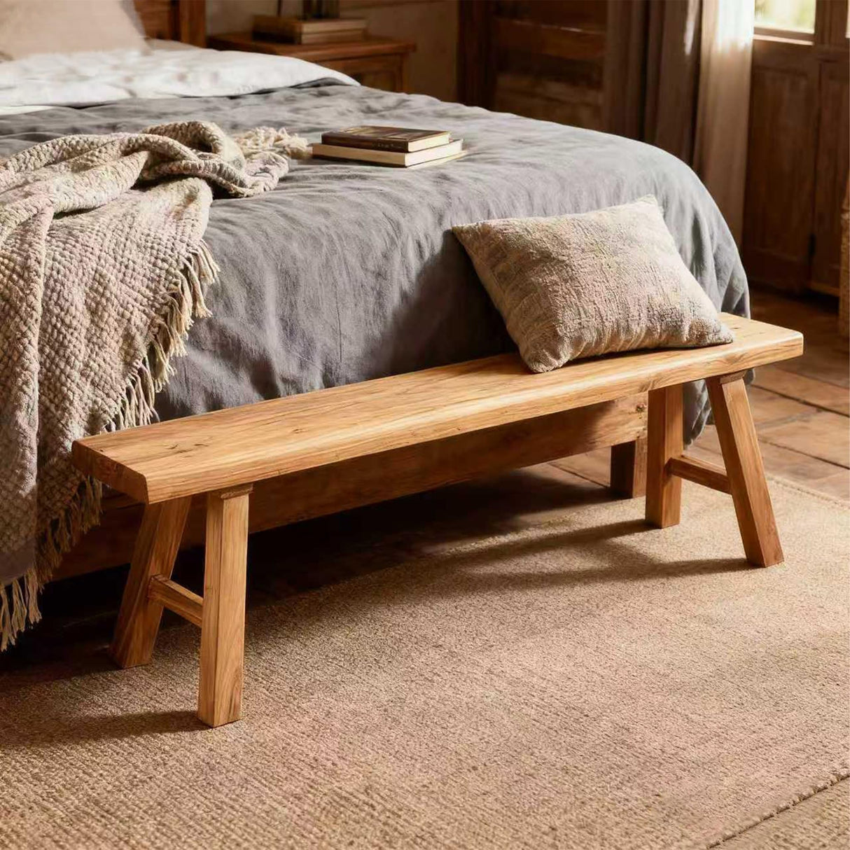 Wooden Bench Indoor, Rustic Farmhouse Narrow Entryway Bench with Natural Solid Wood, Durable and Sturdy Skinny Bench Suitable For Dining Room, Kitchen Porch Other Narrow Spaces (31.5 * 10.2 * 17.7） Taibahong