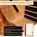 amocane Far Infrared Sauna, 1-2 Person Sauna for Home, Wooden Lounger, 5 Ceramic Heater & 4 Carbon Fiber Panel, Oxygen Bar, Dry Saunas Spa(Hemlock, L 70.86" x W 70.86" x H 74.8") amocane