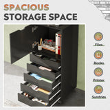 DEVAISE 5-Drawer Wood Dresser with Top Cabinet Storage, Mobile Chest of Drawers, Wide Storage Space for Home Office, Black DEVAISE