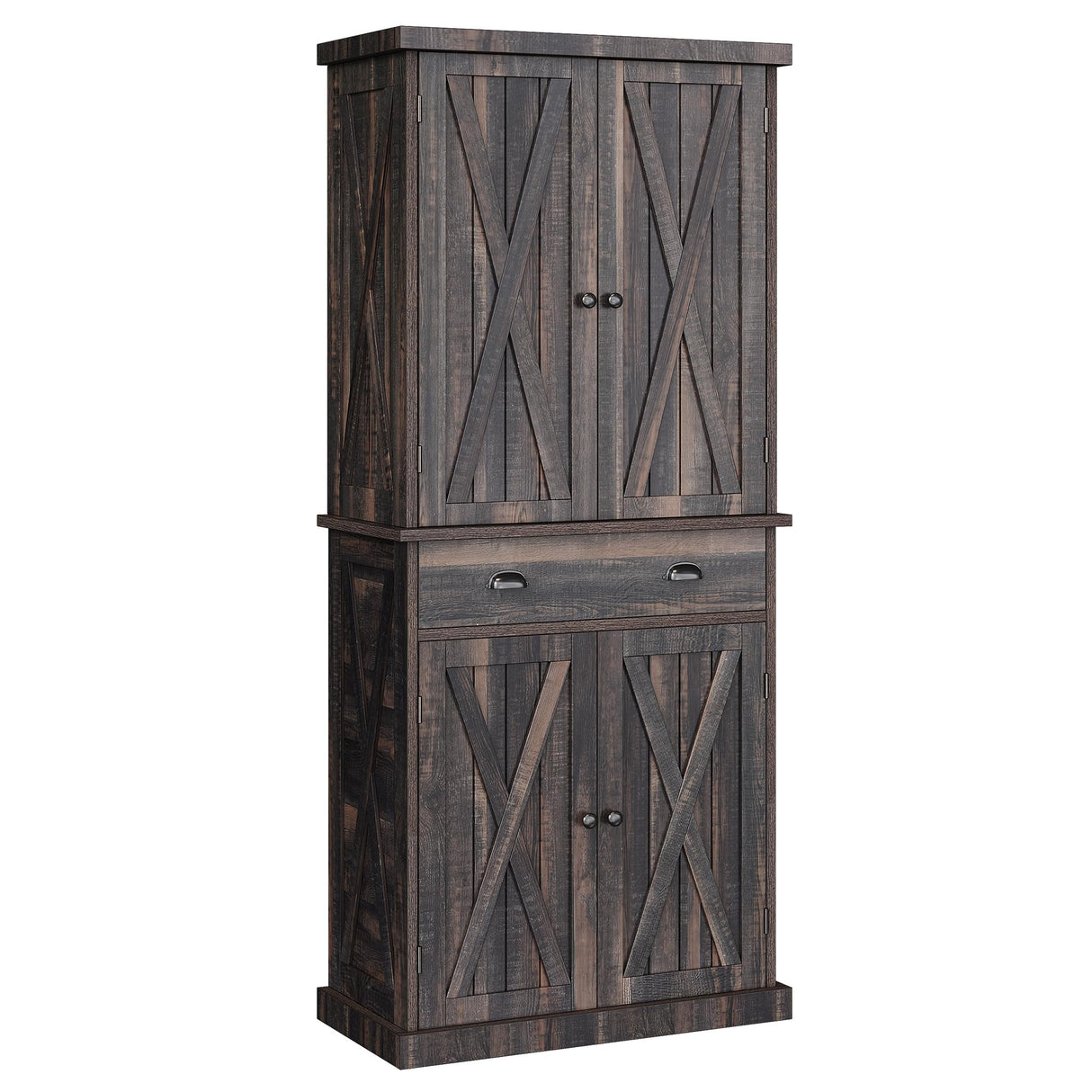 DWVO 72'' Farmhouse Kitchen Pantry, Rustic Wood Kitchen Storage Cabinets with Adjustable Shelves & Drawer, Tall Freestanding Cupboard for Dining Room, Living Room, Dark Gray DWVO