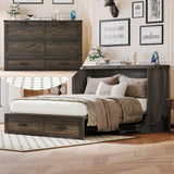 Merax Farmhouse Wood Murphy Bed Chest with Charging Station, Foldable Wall Platform Bed with Storage Drawer/Space Saving/Wood Slat Support/Full, Gray Merax