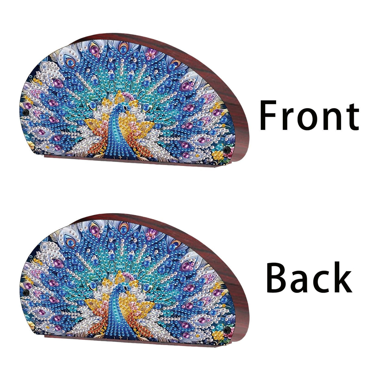 DoxQcs Wooden Half Moon Storage Box, DIY Diamond Art Painting TV Remote Box, Home Decorative Storage Boxes for Pen Phone Cosmetics Office Supplies-Peafowl DoxQcs