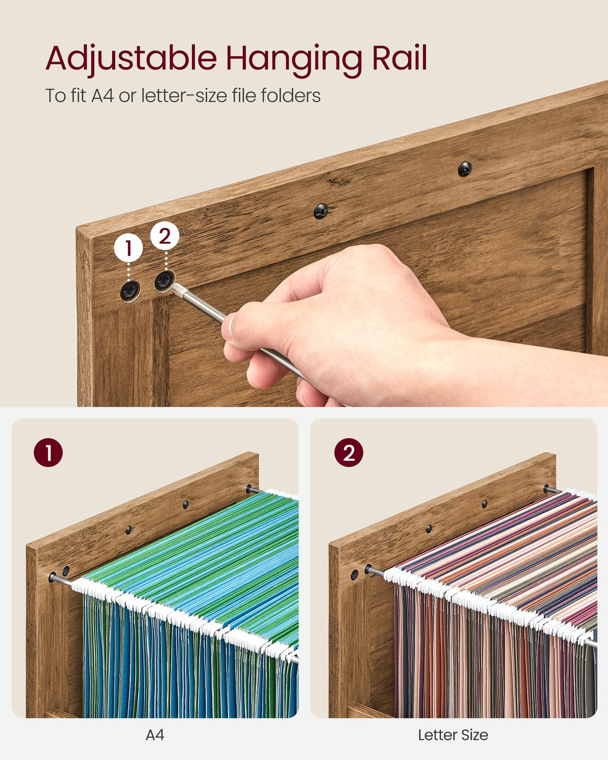 VASAGLE Lateral File Cabinet, Filing Cabinet with 2 Drawers, Printer Stand, 2 Open Compartments, Fit A4, Letter Size, Hanging File Folders, for Home Office, Farmhouse Style, Honey Brown UOFC049T41 VASAGLE