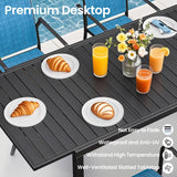 BUPPLEE 38"-84" Extendable Outdoor Dining Table Set for 4-8 Person, Rectangular Outdoor Furniture Adjustable Table & 6pcs Textilene Chairs for Porch,Backyard, Garden, Poolside and Deck-7 Piece Blue BUPPLEE