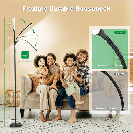 Yikuneng Dimmable LED Floor Lamp, Super Bright Reading Lamps Floor Standing lamp with Remote & Touch Control, Stepless Dimming & 2700K-6500K Color Temperature, for Living Room Bedroom Office, Black Yikuneng