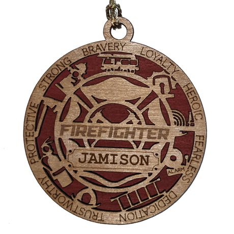 3" Laser-Cut Handcrafted Wooden Personalized Firefighter Christmas Ornament - Custom Fireman Holiday Decor with Solid Background McIntosh Woodworking & Laser Engraving
